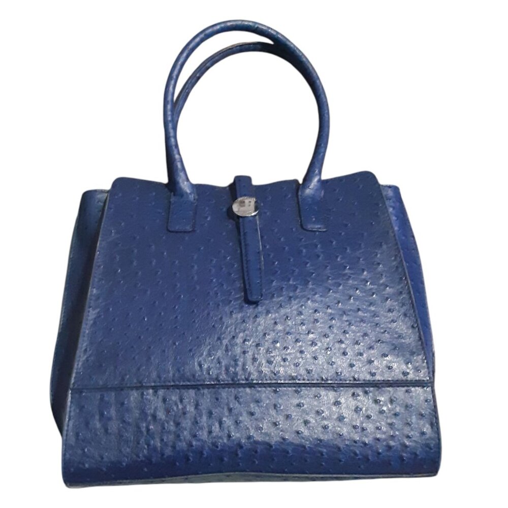 London Fog Purse Blue Faux Ostrich Leather Satchel Top Handle Bag